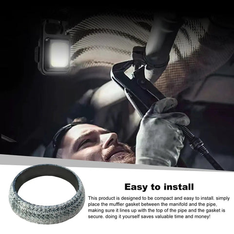 Mechanic installing 65mm Graphite Exhaust Gasket Donut Seal for RV SUV Truck, Leakproof Muffler Ring in vehicle exhaust pipe