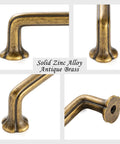 Close-up of solid zinc alloy antique brass cabinet pulls showcasing edges, texture, and durability. Antique Brass Cabinet Pulls 10 Pack With 3-3/4 Inch Hole Centers, Vintage Brass Handles For Cabinets, Drawers, Dressers, Vanity, Closet, Kitchen, Durable Rust-Resistant Metal Hardware.