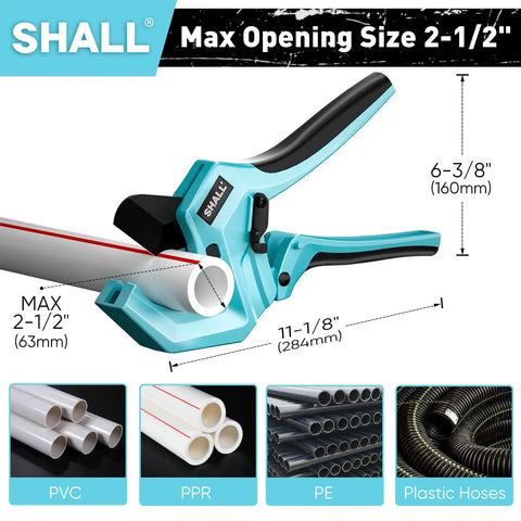 Heavy Duty Aluminum PVC Pipe Cutter Ratchet Tool With SK5 Blade Cuts Up To Two And A Half Inches Works On PVC PPR PE PEX