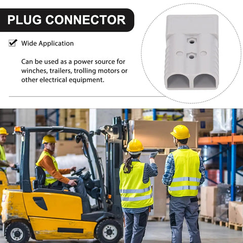 Image of Heavy Duty 350 Amp 600 Volt Forklift Battery Connector And Jumper Plug for Towing Winch, showcasing molded plastic design.