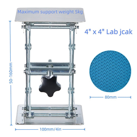 Amazon lab jack stand, 4x4 in, stainless steel, adjustable height 50-160 mm, 5 kg capacity, non-slip platform