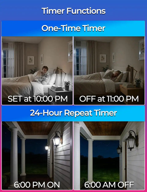 Color Changing A15 RGBW LED Bulb 40W Equivalent With Remote 12 Colors 4 Pack timer functions displayed for home lighting control.
