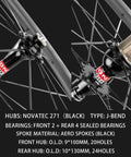 Close-up of Novatec 271 hubs on Bangin Carbon Fiber Road Wheelset 700C Rim Brake With 50mm Deep Rim And 25mm Tubeless Ready Design.