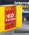 60 Gallon Safety Storage Cabinet With Spill Sump And Vent Ports For Flammable Chemicals Double Door Locking Cabinet Leak Collection Base Heavy Duty Chemical Storage For Lab Or Shop Built Tough For Pros, 40 x 15 x 62 in interior