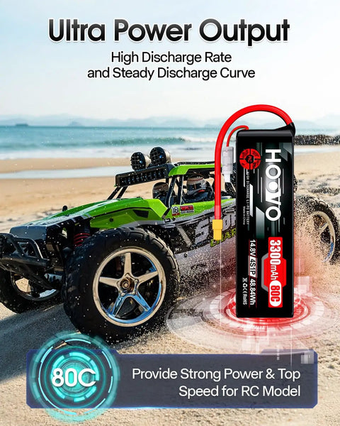 4S 14.8V 3300mAh 80C RC Lipo Battery Pack Soft Case XT60 Connector Two Pack For RC Boats Cars Trucks Drones Quadcopters Helicopters
