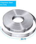 Stainless steel DIY band clamp roll, 1/2 in wide, 30 ft long, perforated duct strap