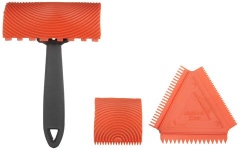 DIY Friendly Wood Graining Set With 3 Tools Includes 4 Inch Quarter Round 2 Inch Quarter Round And 3 Inch Graining Comb Easy To Use For Faux Wood Grain On Furniture And Flat Surfaces Black And Orange Handles
