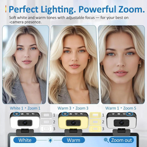 2K Webcam With Built In Ring Light Ultra HD Web Camera For Desktop Computers Delivers Crisp 30Fps Footage optimized for soft lighting and zoom options.