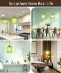 Farmhouse Island Lights for Kitchen, Kitchen Pendant Lighting over Island in green glass above kitchen island and dining table.