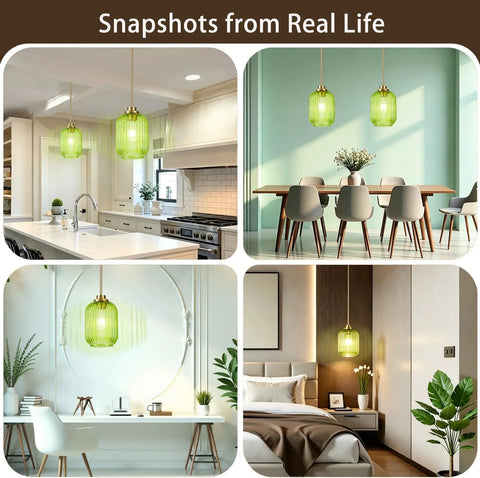Farmhouse Island Lights for Kitchen, Kitchen Pendant Lighting over Island in green glass above kitchen island and dining table.