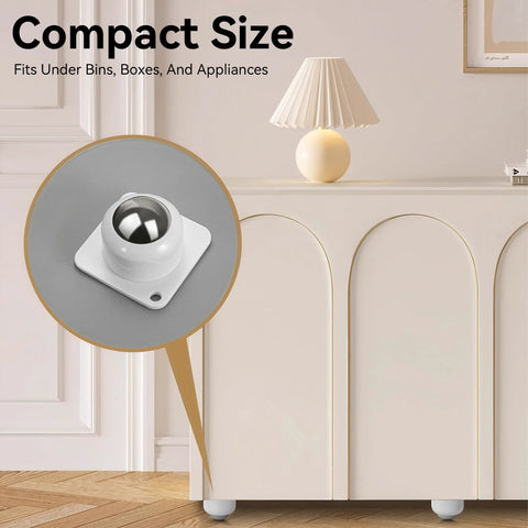 16 Pack White Self Adhesive 1 Inch Swivel Caster Balls For Storage Bins Mop Buckets And Small Furniture No Tools Required 360 Degree Rotation Quiet Smooth Rolling Each Wheel Supports Up To 28 Lbs under furniture