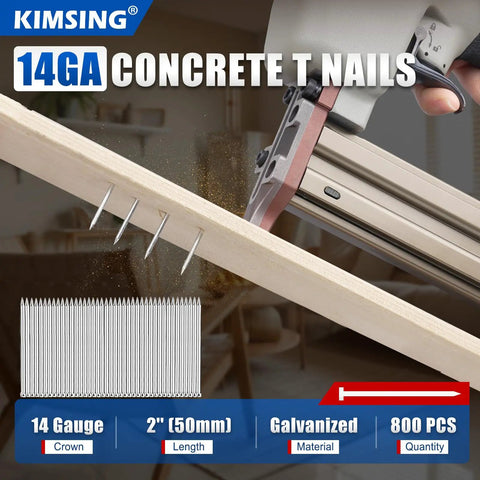 14 Gauge 2 Inch Galvanized Steel Concrete T Nails Heavy Duty For Wood And Concrete Projects 800 Pieces Box Durable Rust-Resistant Finish Indoor Outdoor Use, 2in nails in box