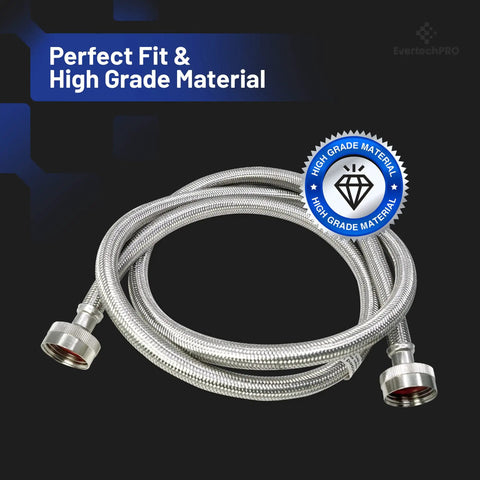 Two Pack Washing Machine Hoses With Three Quarter Inch MIP Connectors Burst Proof Universal Fit Water Inlet Supply Lines Stainless Steel Braided Super Easy DIY Replacement No Tools Needed Leak Resistant And Durable