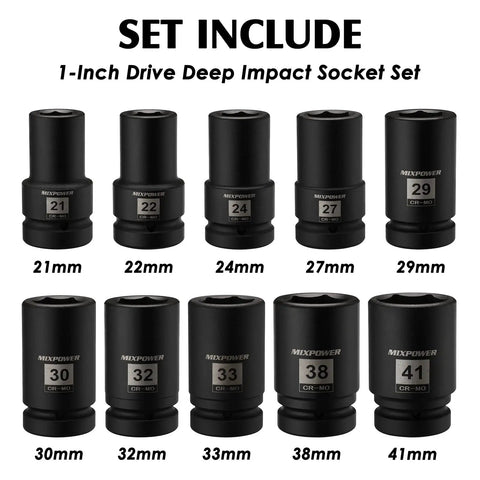 8 Piece 1 Inch Drive Deep Impact Socket Set Pro Grade Built To Last 6 Point Metric Sockets 27mm To 41mm CR MO Steel Deep Sockets