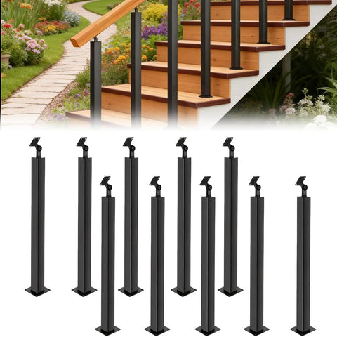 Built Tough 35 Or 37 Inch Stair Railing Post For Deck Projects To Level Up Your Space Featuring Ironwork With Matte Finish, unmounted posts for stair support.