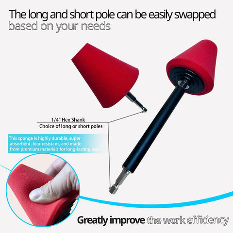 Drill Bit Cone Polisher Pro Grade Kit with memory foam cone sponge and hand held extension for easy polishing.