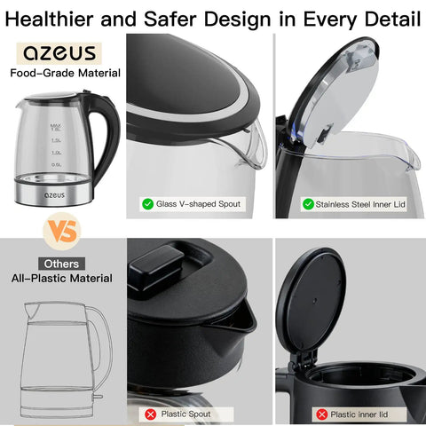 Fast Boil Electric Water Kettle 1.8L With Auto Shut Off Boil Dry Protection BPA Free Borosilicate Glass And Stainless Steel Large Capacity