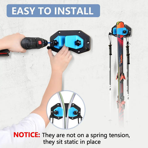Hella Heavy Duty Abs Plastic Ski Wall Mount And Snowboard Rack For Garage Storage, easy installation process with ski attached.