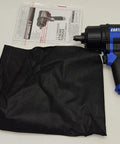 1/2 Inch Blue Composite Air Impact Wrench 1200 Ft Lb Breakaway Torque Twin Hammer Beast with black storage bag and manual.