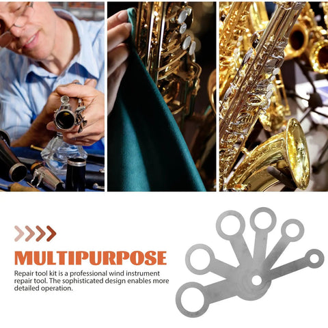 Professional saxophone repair toolkit with metal adjustment screws, perfect for woodwind instrument maintenance.