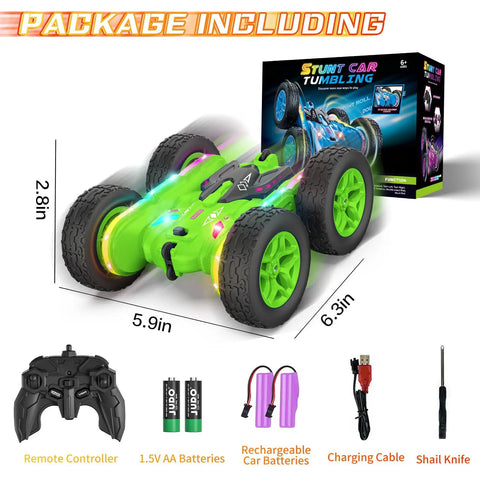 Package contents of Remote Control Car With Upgraded Strip Lights And Bright Headlights Radical Stunt RC Car For Kids 360 Degree