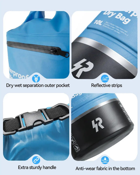 10L Waterproof Dry Bag With Floating Roll Top Bonus Phone Case Non Toxic PVC For Kayaking Beach Fishing Gym Camping