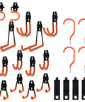 Heavy Duty Garage Hooks Set 22 Pack Steel Wall Mount Tool Hangers With Anti Slip Coating arranged in a display
