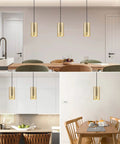 Gold Pendant Light Fixtures, Adjustable Modern Industrial Metal Lighting in kitchen, dining area, and hallway with ambient glow