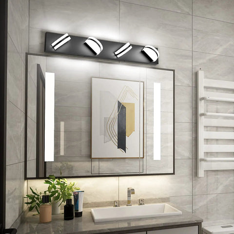 4 Light Dope Modern Black Vanity Light With Up And Down LED Bathroom Wall Fixture Over Mirror 6000K Daylight Rotatable 360 Degree Joint Acrylic Frosted Diffuser
