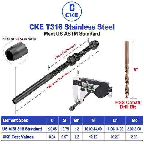 Black One Eighth Inch Cable Railing Hardware Kit Pack Of Fifty For Four By Four Or Two By Two Wood Or Metal Posts, T316 steel
