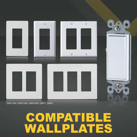 3-Way Decorator Paddle Light Switch With Dual Location Control, 15A 120 277V, On Off Rocker, White, Modern Sleek Wall Switch For Staircases, Hallways And Living Rooms, with compatible wallplates
