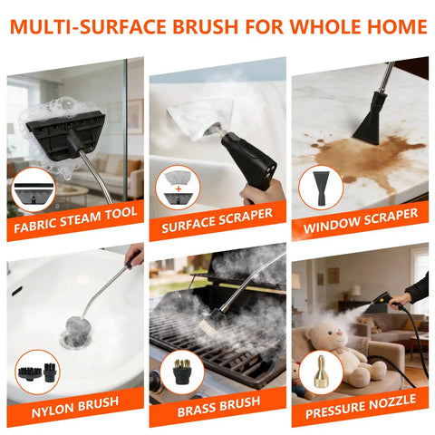 Heavy Duty Handheld Steam Cleaner For Home And Car 1500W with multi-surface attachments for effective cleaning