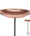 Copper Bird Bath With Garden Pole 18 Inch Diameter Basin Polished Copper Finish Rustproof Outdoor Bird Bath 2 Inch Deep Basin Durable Four Prong Base Ideal For Backyards And Bird Watching