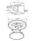 Diagram of Yorkshire Decorative Bathroom Exhaust Fan With Light 80 CFM 2.5 Sones Brushed Nickel Finish, dimensions and components