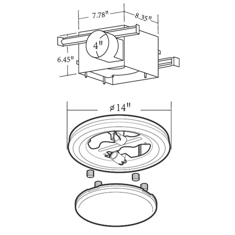 Diagram of Yorkshire Decorative Bathroom Exhaust Fan With Light 80 CFM 2.5 Sones Brushed Nickel Finish, dimensions and components