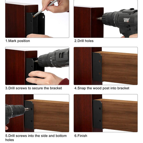 Deck Railing Bracket Connectors For 2x4 Wood Posts Stainless Steel 24 Pcs With Screws Black Fence Brackets Kit install steps