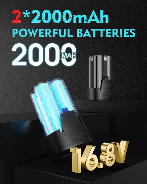 Cordless Three Eighths Inch Drive Ratchet Wrench Set With Dual 2000mAh Batteries, 40 Ft Lb Electric Torque And 150 Nm Manual Torque, 450 RPM, Sixteen Point Eight Volt Variable Speed, 7 Sockets And LED Light For Automotive And Heavy Duty Jobs 2000mAh 16.8V batteries