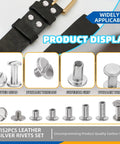 Slick Chicago Screws Assortment Kit Featuring 150 Silver Binding Rivets 5mm To 12mm Plus 4mm Flat Heads, showing various styles.