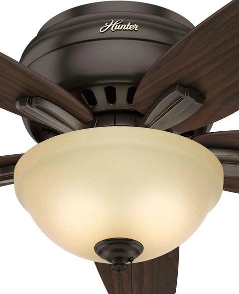 42 Inch Indoor Ceiling Fan With LED Light, Bronze Finish, Low Profile Flush Mount, Five Blade Ceiling Fan With Pull Chain, Great For Bedroom Or Living Room, Energy Efficient Lighting, No Remote, Quiet Operation