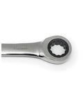 Close-up of 25 Piece Combination Ratcheting Wrench Set With Off Corner Loading For Better Grip And Reduced Fastener Rounding, thin head, 15 mm size.