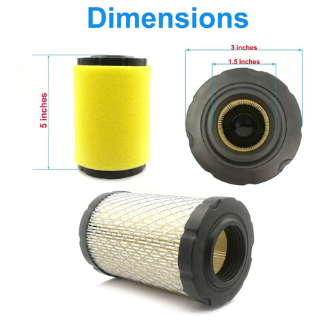 Replacement Air Filter For John Deere Equipment Compatible With 591334 796031 594201 5428K dimensions shown with foam pre-cleaner