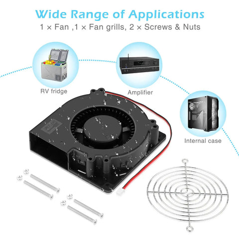 Heavy Duty IP67 120mm Blower Fan With Dual Ball Bearings 12V DC for RV fridge, amplifier, and electronics cooling applications