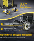 Close-up of Heavy Duty 3 Tier Welding Cart For MIG TIG Plasma Cutter With 400 Lbs Capacity showing 360 swivel wheels.