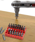 Solid 33 Piece Screwdriver Bit Kit Made From Tough 45# Steel Perfect For Torx Spanner Hex Star Driver Bits With Holder Rod For Your DIY Repair Jobs And Home Upgrade Projects In A Super Durable Gray Finish, 33-piece bit set on red holder