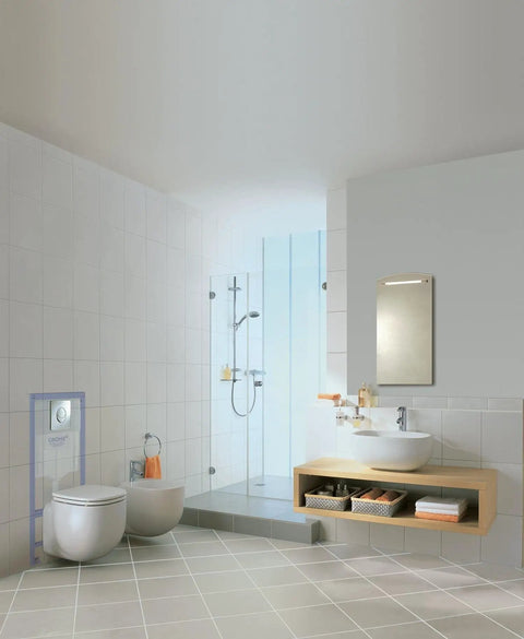 Bathroom with Rapid SL 3 In 1 Wall Hung Toilet Kit With Wall Brackets And Skate Air Flush Plate Dope Chrome Finish, Eco Joy Water Saving WC