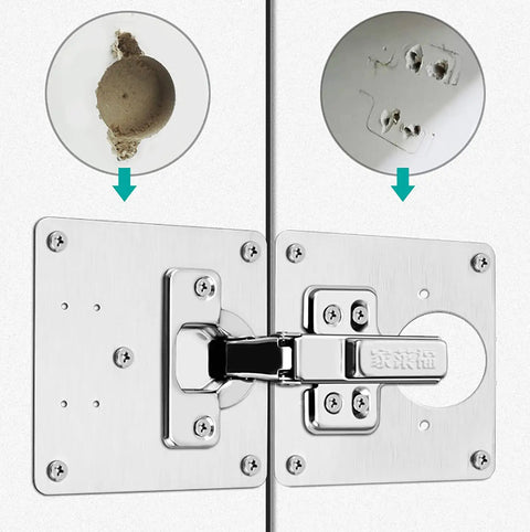 Cabinet Hinges Repair Plate Kit With Stainless Steel Bracket And Fixing Screws For Kitchen Cupboard Doors Durable No Fuss Hinge Repair For Wood Cabinets 6 Pack installed on door