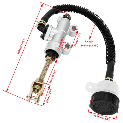 Beefed Up Rear Brake Master Cylinder Reservoir Hose Line Universal Fit For 90cc 110cc 125cc ATVs Quads Dirt Bikes Go Karts