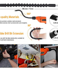 Flexible Drill Bit Extension Set For Home DIY Bendable 105 Degree Right Angle Attachments Universal Socket Adapters 1/4 3/8 1/2 Inch Includes Screwdriver Bits And Bit Holders Great Gift For Men shown with usage examples under cabinets and in tight spots.