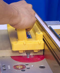 Heavy Duty Smart Heel Hook Push Block With Superior Rock Solid Grip For Tablesaw Safety Kickback Prevention And Smooth Woodworking Control Two Pack Yellow Shop Essential in use on a router table.