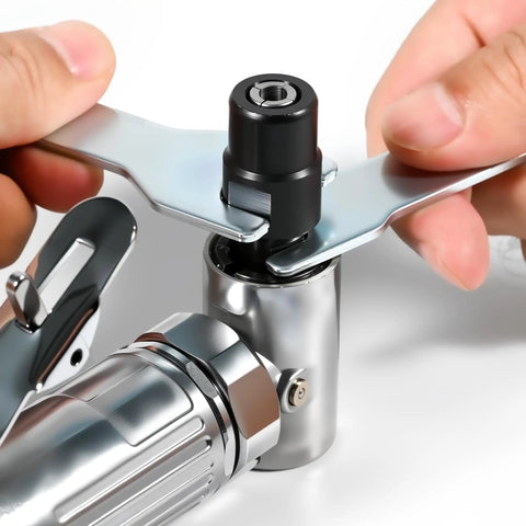 Right Angle Air Die Grinder, 22000Rpm Pneumatic Tool With 1/4 Inch Chuck And Flow Regulator being used with a wrench.